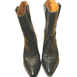 Cole Haan mens  cowboy boots  Cuban heel  size 8.5 black/ white stitching